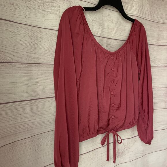 Pink Rose Blouse Dusty Rose Color Button Tie String Detail Long Sleeve Size M - Picture 13 of 14